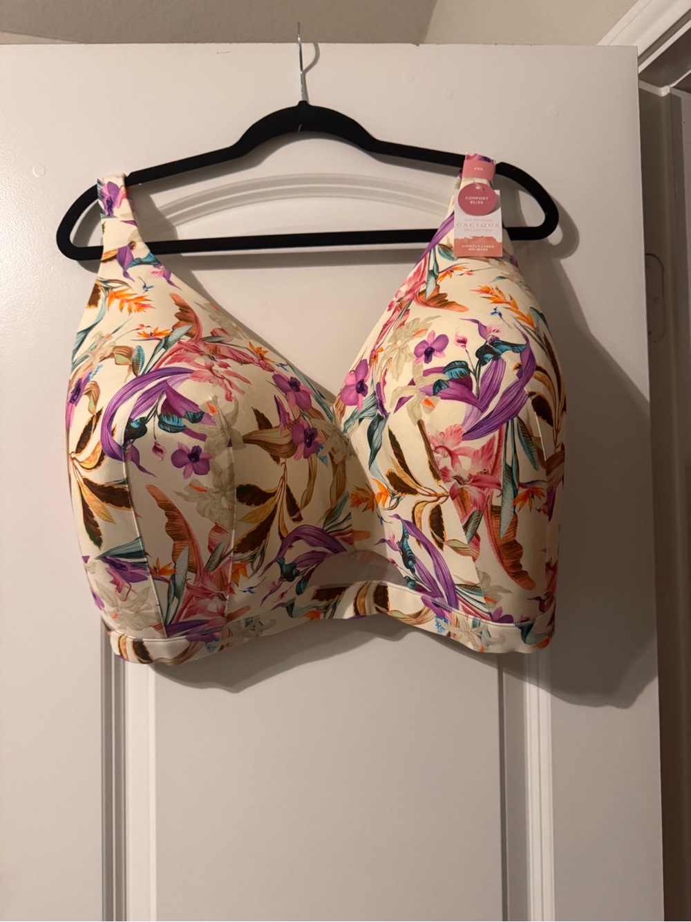 Lane Bryant Cream Floral Wireless Full-Coverage Bra